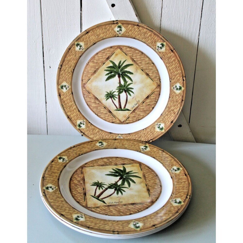 Tropical Palm Trees Melamine 4 Pc Dinner Plate Set 10” Plates